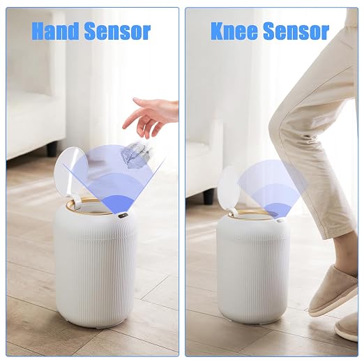 URALFA 3 Gallon White and 3 Gallon Black Motion Sensor Trash Can