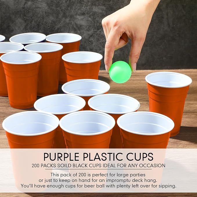 Mimorou Orange 200 Pack Plastic Cups 16 oz Disposable Cups for Party Wedding Halloween Stackable Beverage Drinking Tumbler Heavy Duty for BBQ Birthday Baby Shower