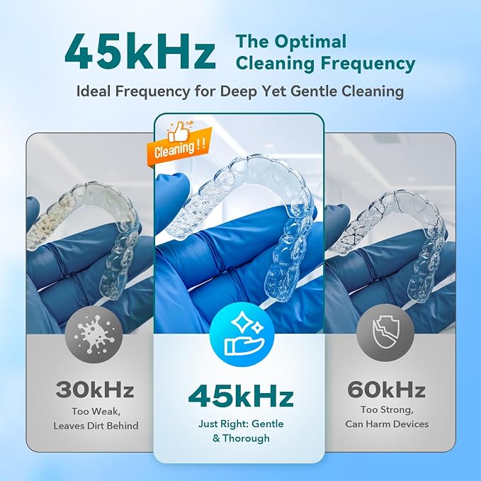 Dental Ultrasonic Retainer Cleaner Machine: 45kHz Dental Cleaning Pod for Denture, Mouth Guard, Night Guard, Aligner, Braces, Toothbrush Head & Jewelry, UV Cleaner with Digital Timer & 4 Modes, Green
