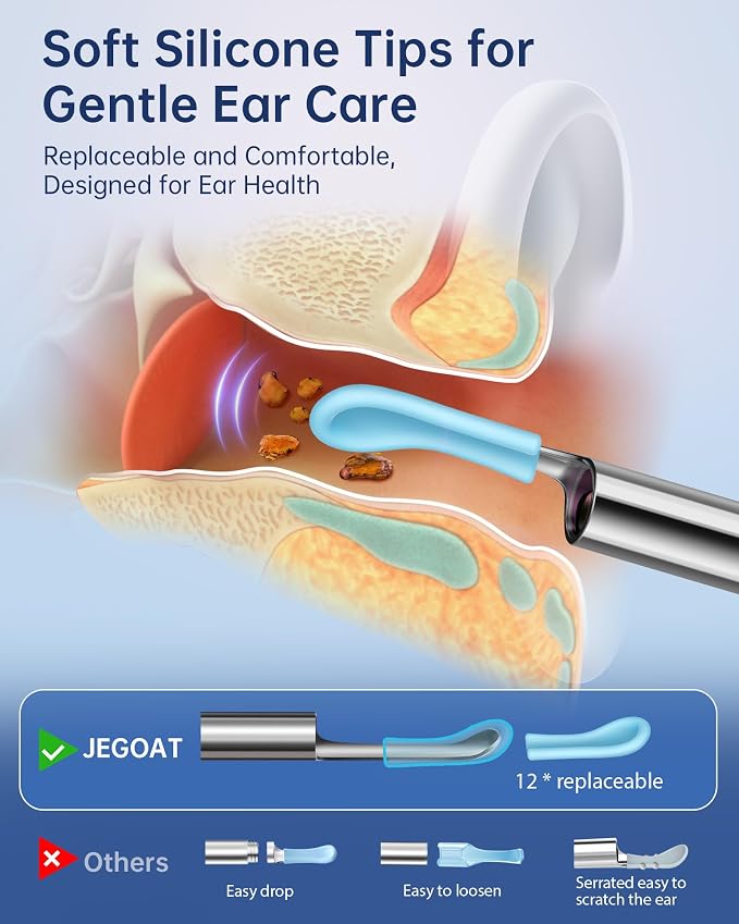 Jegoat Ear Wax Removal, Ear Wax Removal Tool Camera with 1296P HD Camera and 6 LED Lights, Ear Cleaner with 10 Ear Pick, Upgraded Ear Wax Removal Kit for iOS and Android, Navy Blue