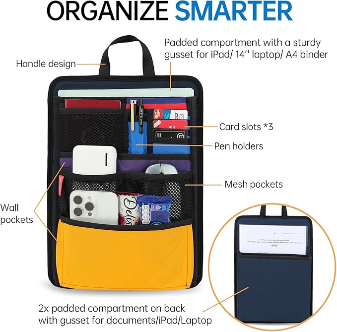 Slim Rugged Backpack Organizer Insert for Business Casual Men Women -13 Pockets,Padded Nylon,Max 14'' laptop - Mix