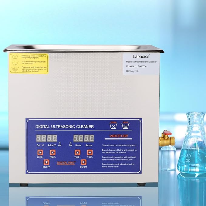 Labasics Ultrasonic Cleaner, Professional All-Purpose Stainless Steel Ultrasonic Washing Device with Digital Display Timer and Heat Control for Laboratory 110V, 10L