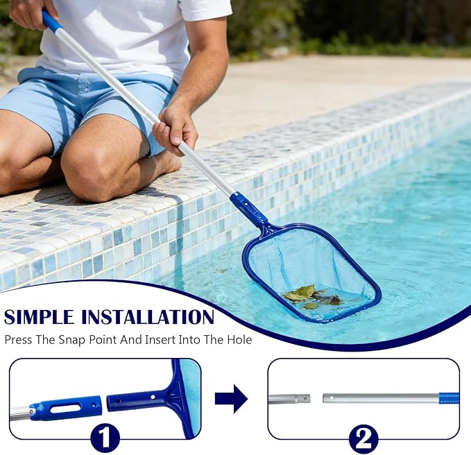 Pool Skimmer Net with 10FT Pole, Professional Hot Tub Spa Leaf Cleaner Net, Plastic Framed Fine Mesh Net Removes Leaves, Debris & Small Particles from Hot Tubs, Swimming Pools, Ponds