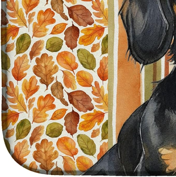 Caroline's Treasures Longhaired Black and Tan Dachshund Heirloom Fall Dish Drying Mat Absorbent Dish Drying Mat Pad for Kitchen Counter Dish Drainer Mat for Countertop, 14 x 21", Multicolor