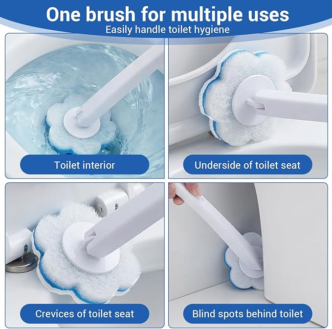 Disposable Toilet Brush Cleaning System with 50pcs Refills Pads Replacement Heads Wall Mounted Toilet Wand Kit Bathroom Maintenance Set