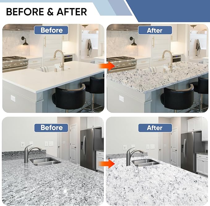 Epoxy Countertop Paint Refinishing Kit for Kitchen Bathroom Glossy Coating for Marble Granite Laminate Ceramic Tile, Cover 40 sq.ft, Granite White