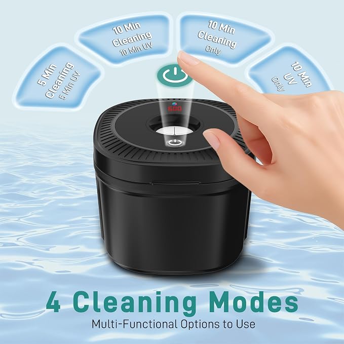Ultrasonic Retainer Cleaner, Dental Cleaning Pod with U-V Lights, 45kHz Retainer Cleaner Machine for Dentures, Toothbrush Heads, Jewelry, Aligner, Night Mouth Guards (Black)
