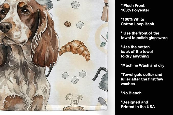 Caroline's Treasures Liver Roan English Cocker Spaniel Coffee Bar Kitchen Towel Velour Plush Front and Cotton Loop Back Machine Washable