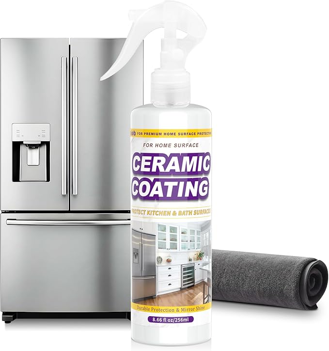 Ceramic Coating Spray for Kitchen Appliances & Stainless Steel –8.66oz Easy Cleaning & Long-Lasting Multi-Surface Shine – Fingerprint Resistant Cleaner & Sealer for Sinks, Fridges, Stoves