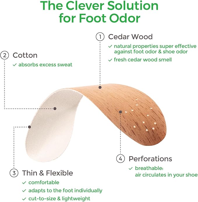 Zederna Cedar Wood Shoe Insoles 1 Pair, Cedar/RedUS M 12/W 13.5/EU 46