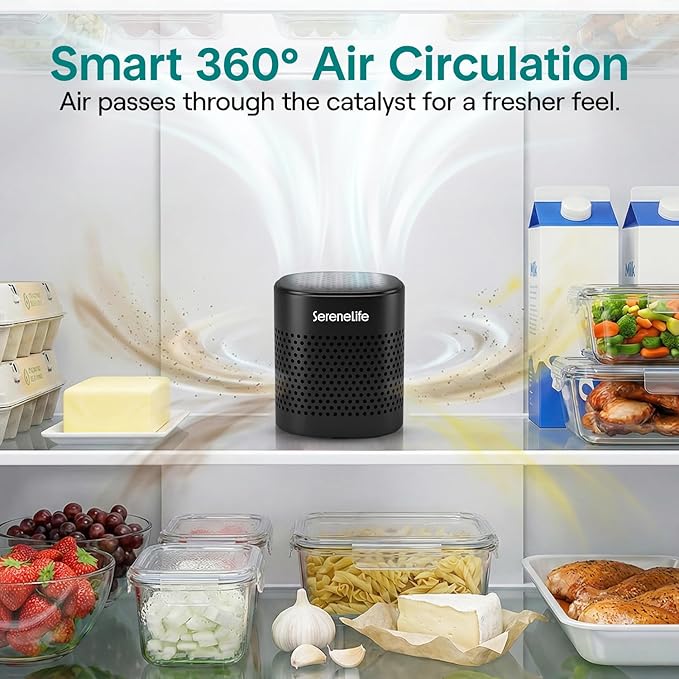SereneLife Fridge Deodorizer & Odor Eliminator, Multi-Use Refrigerator Deodorizer Aluminum Pod for Freezer, Closet, Car, Shoes & Enclosed Spaces, Compact, Reusable & Lasts Up to 10 Years (Black)
