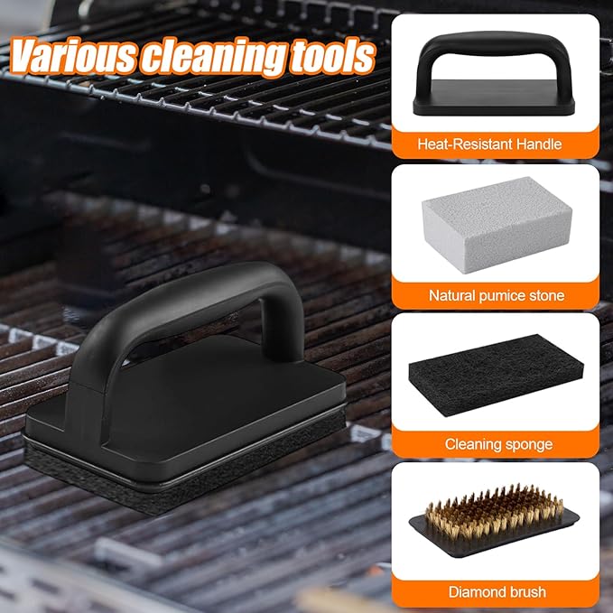 14 Pcs Griddle Scraper Cleaning Kit for Blackstone,Complete Flat Top Grill Cleaner Set with Scouring Pad,Grill Stone,Food Baffle, Metal Wire Brush,Accessory