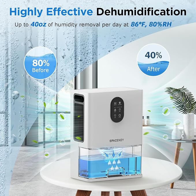Dehumidifier, 106 OZ Water Tank Dehumidifiers for Home with Timer, 1000sq.ft Quiet Dehumidifier for Basement Bathroom Bedroom RV, Auto Shut Off, Sleep Mode, Washable Filter, 7 Color Light, White