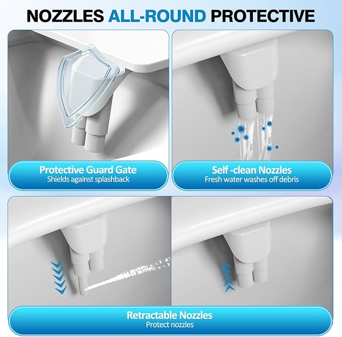 Non-Electric Bidet Attachment for Toilet, Ultra Slim Self-Cleaning Retractable Dual Nozzles for Rear & Feminine Wash, Adjustable Water Pressure,Stainless Steel Inlet