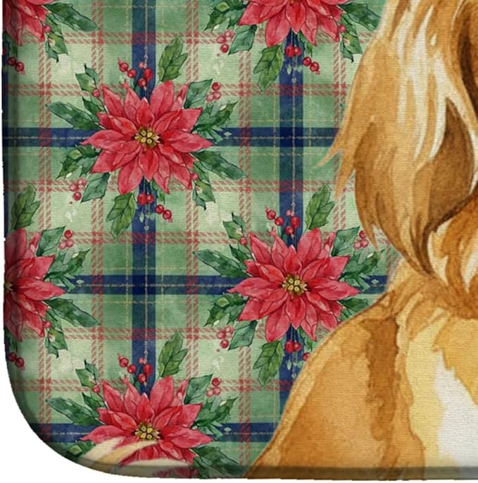 Caroline's Treasures Gold Tibetan Spaniel Christmas PoinsettIas Dish Drying Mat Absorbent Dish Drying Mat Pad for Kitchen Counter Dish Drainer Mat for Countertop, 14 x 21", Multicolor