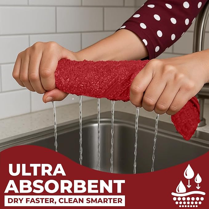 DAN RIVER Premium Red Kitchen Towels - [Pack of 6] 100% Cotton (16x 26 Inches) -Super Soft, Highly Absorbent Hand Towels, Quick Dry, Dish Towels, Tea and Bar Towels Set