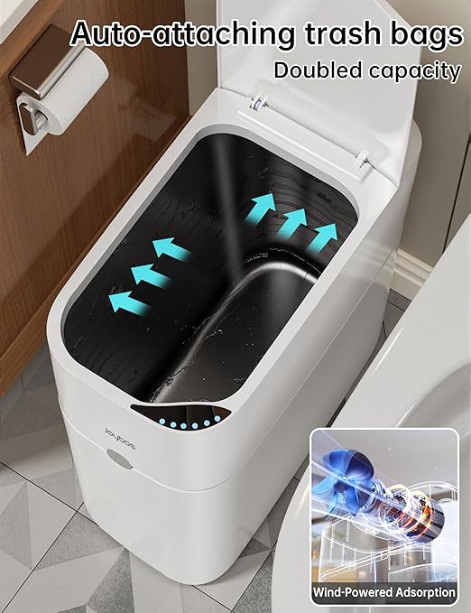 CTIME Touchless Automatic Bathroom Trash Can with Lid - 3 Gallon Slim Motion Sensor Garbage Can for Bedroom, Kitchen, Office - White (6" W x 11" L x 13" H)