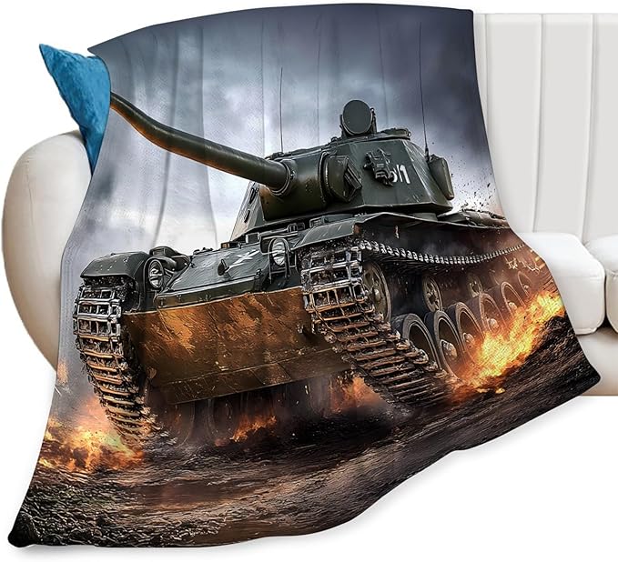 Tijuboni Military Tank Throw Blanket Army Gifts for Boys Men Girls Women Kids Adults Soft Flannel Fleece Blanket for Couch Sofa Bed Home Decor 50"x60"