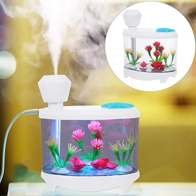 Healifty USB Humidifier Creative Fish Tank Plant Essential Oil Diffuser Household Mini Air Humidifier Night Light for Gifts Home Office Decor