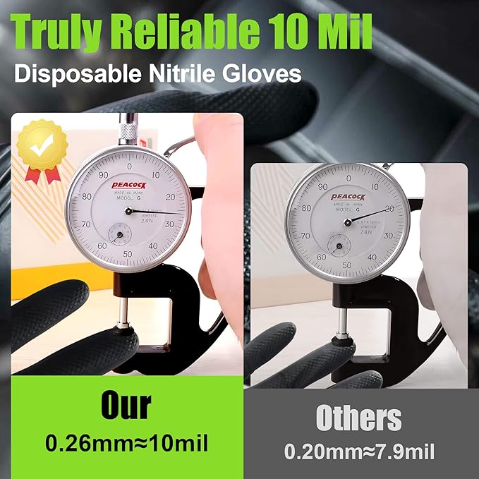 TREEGO 10 Mil Black Nitrile Gloves Bulk Case, 1000 Count X-Large — Heavy Duty Diamond Grip, Latex Free Disposable Gloves for Automotive, Industrial, Construction & Workshop Teams