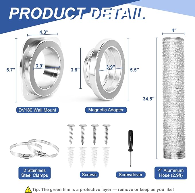 Magnetic Dryer Vent Coupling – Easy Quick Connect & Disconnect Hose Kit with Strong Magnet,Airtight Seal & Self-Alignment Design–Easy Installation & Cleaning-Included a 2.9ft 4" Duct & 2 Clamps