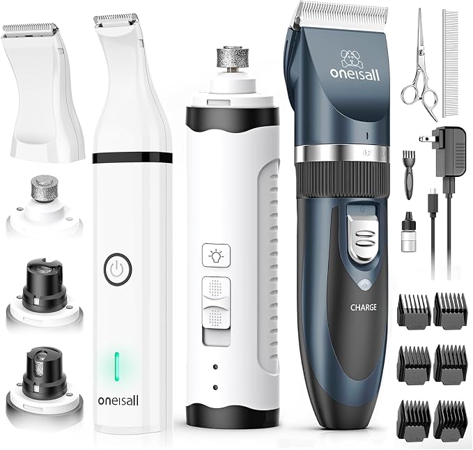 oneisall Dog Shaver Clippers Low Noise Dog Nail Grinder and Paw Trimmer Kit