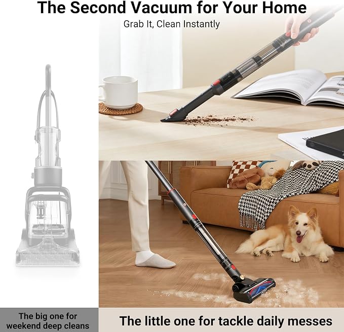 EZ SPARES Ultra-Light Handheld Stick Vacuum Cleaner,Featherweight Stick Cordless Vacuum,Lightweight Vacuum with Crevice Tool for Ceiling,Shelves,Corners,LED-Brushhead,Rechargeable(Pencil-Style,Grey)