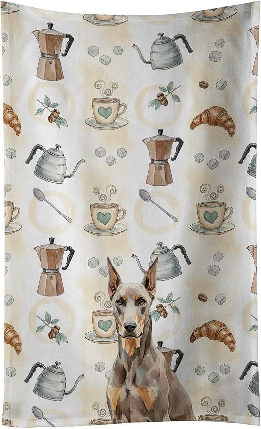 Caroline's Treasures Fawn Doberman Pinscher Coffee Bar Kitchen Towel Velour Plush Front and Cotton Loop Back Machine Washable