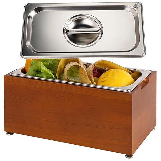 Art Secret 1.6 Gal Kitchen Countertop Compost Bin, Smell Proof Insert with Pine Wood Box (Brown)