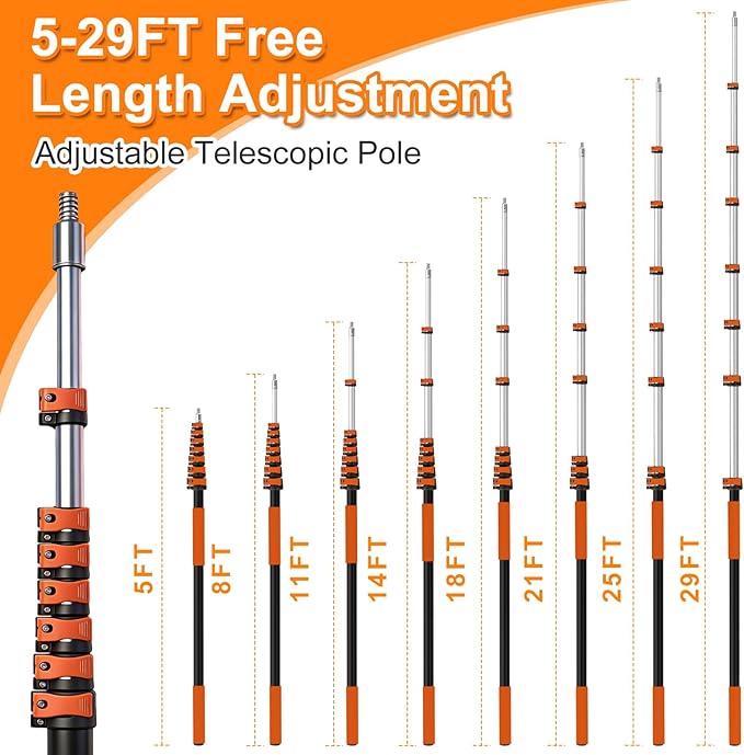 35FT Window Cleaning Kit, 2-in-1 Squeegee with 5-29FT Telescoping Pole & Flip-Lock & Screw Dual Locking, Professional Long Handle Washing Tool for High Windows