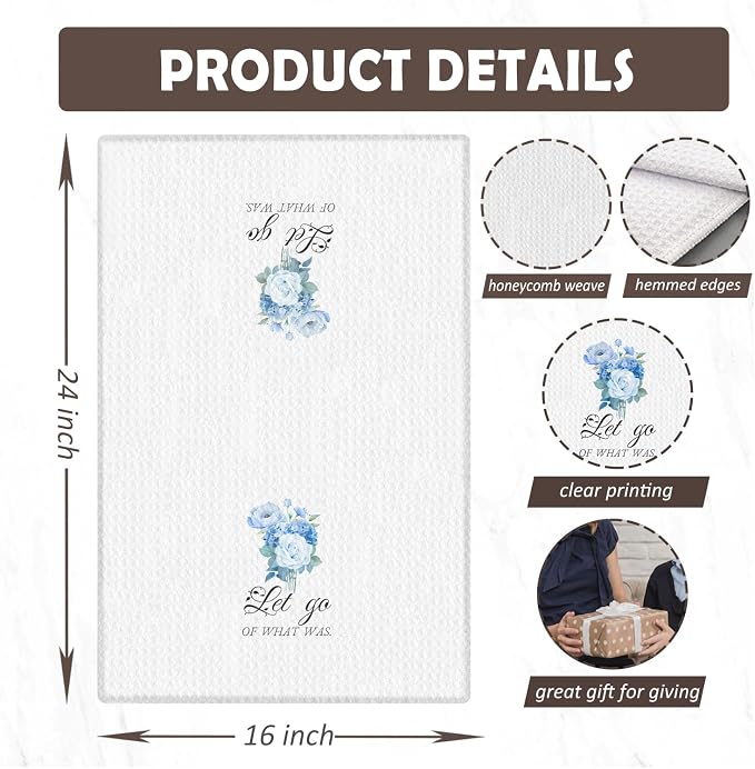 Blue Floral Christian Kitchen Towels, Inspirational Bible Verses Hand Towels for Bathroom Decor, Faith Based Gifts Dish Tea Towels for Kitchen Decor, 16x24 Inch Set of 4