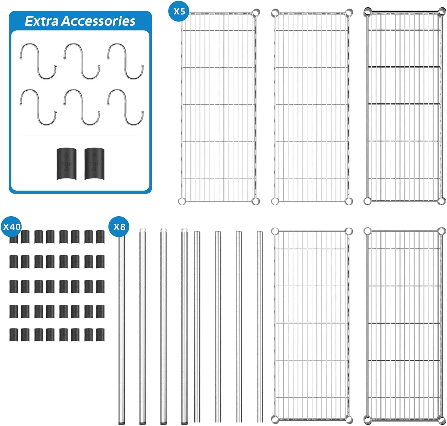 5-Shelf Adjustable Metal Shelf Wire Shelving Unit Storage Rack Display Shelf for Office,Kitchen,Bedroom,Bathroom,Laundry,Pantry Basement,Garage(Chrome,36" L x 14" W x 72" H)