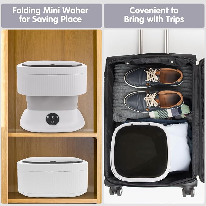 Mini Portable Washing Machine, 20L Foldable Portable Mini Washer Machine with Spin Dry, Collapsible Travel Washing Machine for Dorms, Apartment, RV and Camping. (Grey)