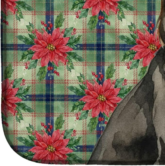 Caroline's Treasures Black & Tan Afghan Hound Christmas PoinsettIas Dish Drying Mat Absorbent Dish Drying Mat Pad for Kitchen Counter Dish Drainer Mat for Countertop, 14 x 21", Multicolor
