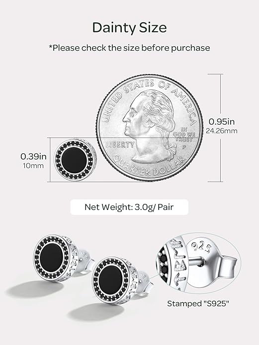 ChicSilver 925 Sterling Silver Viking Rune Natural Black Onyx Stud Earrings For Women Men