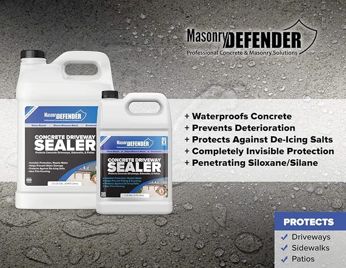 MasonryDefender Concrete Sealer - Deep Penetrating Water Repellent, Silane Siloxane - 1 Gallon