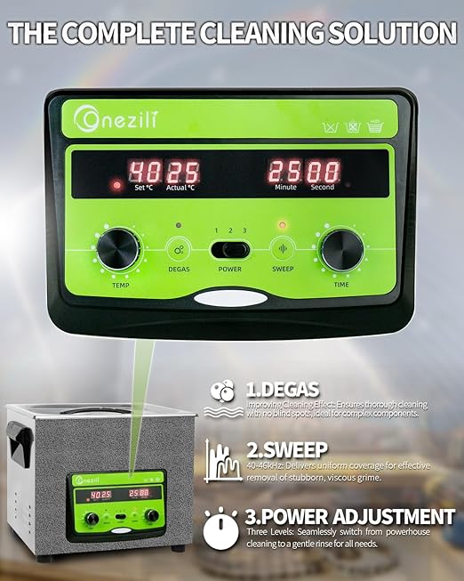 ONEZILI Ultrasonic Cleaner 10L, 240W Ultrasonic Parts Cleaner with Adjustable Power, Sweep & Degas for 360°Cavitation Cleaning- Industrial Ultrasonic Cleaning Machine for Hardware & Mechanical Parts