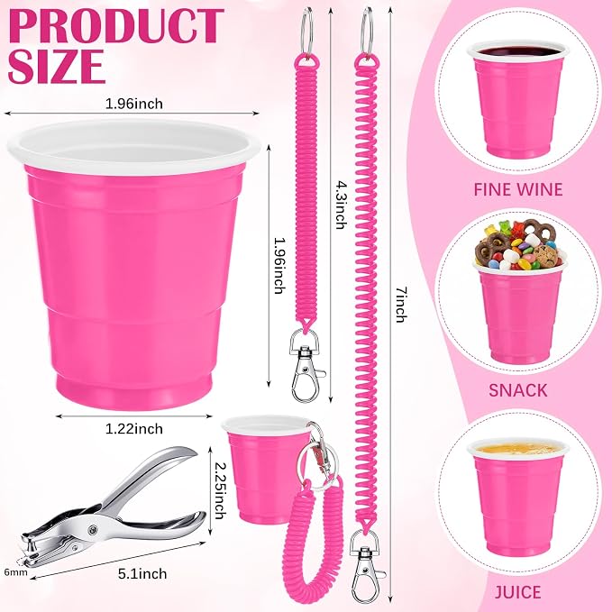 LemonRoad 50 Pack Pink Shot Cup with Wristband for Party 2 oz Plastic Shot Glasses Bulk Disposable Mini Cup for Graduation 21th 50th Birthday Wedding Party Bachelorette Supplies