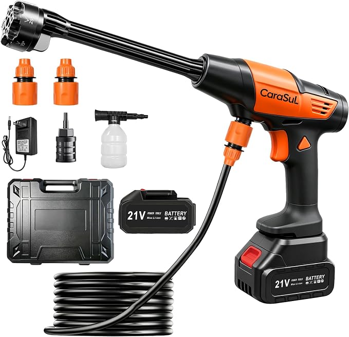 Cordless Portable Car Washer, 1200 PSI Max Power Washer with 21V 4.0Ah Large Capacity Battery, Lightweight Car Pressure Washer with Safety Lock, Storage Case & 6-in-1 Nozzle for Car/Garden/Home/Patio