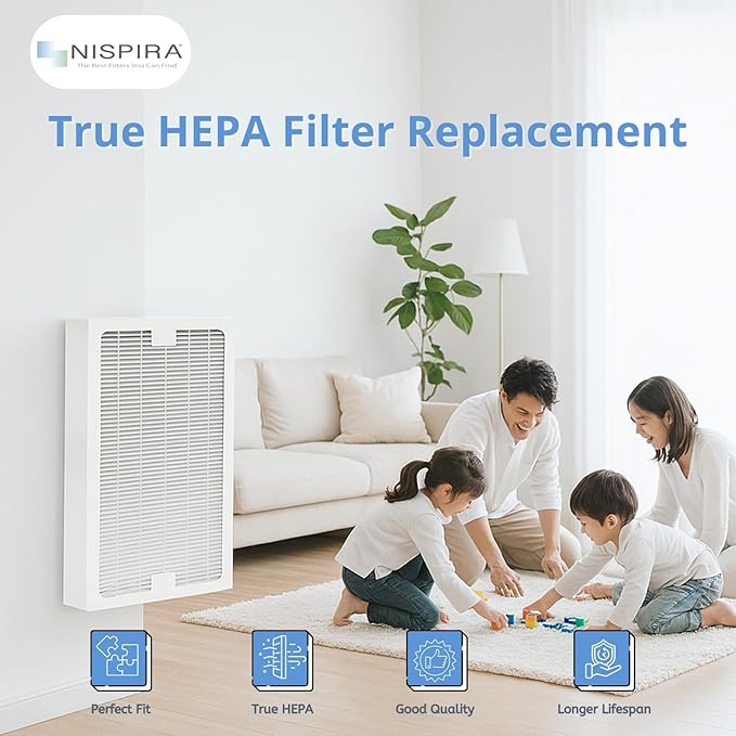 Nispira True HEPA Replacement Filter Compatible with Hunter Models 30966, 30747, 30748, 30750, 30856, 37748, 37750 Air Purifier, 2 Packs