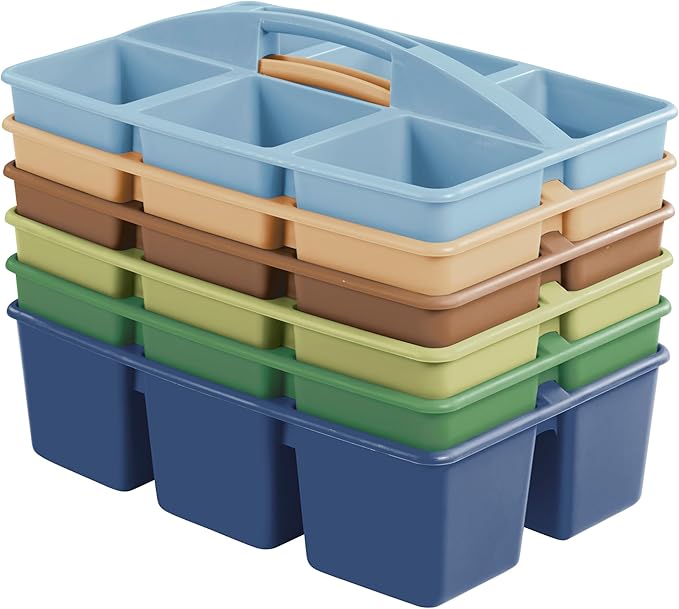 ECR4Kids 6-Compartment Large Plastic Caddy, Multipurpose Organization, Earthtone, 6-Pack
