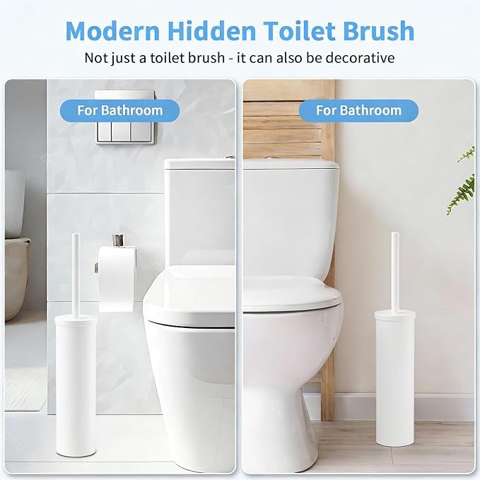 Stainless Steel Toilet Brush and Holder Set Brushed Silver Heavy Duty Toilet Bowl Brush with Long Handle for Bathroom and Farmhouse (White)