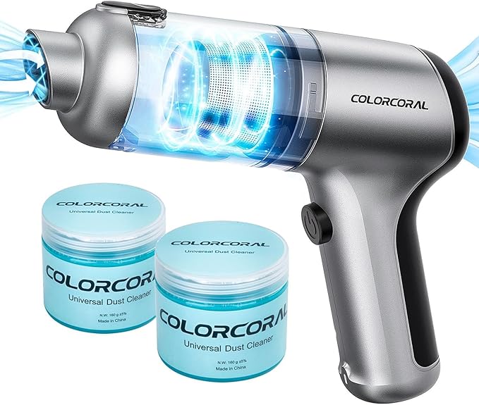 COLORCORAL 4-in-1 Car Vacuum Handheld 16000Pa Brushless Motor Car Vacuum with Cleaning Gel for PC, Tablet, Phone,Car