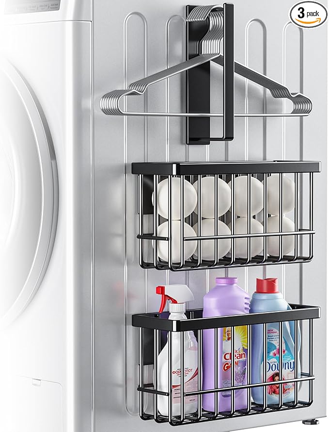 POKIPO Magnetic Dryer Ball Holder,Magnetic Hanger Holder Basket Magnetic Lint Bin No Tools Install for Laundry Room Fridge Storage Hanger Organizer