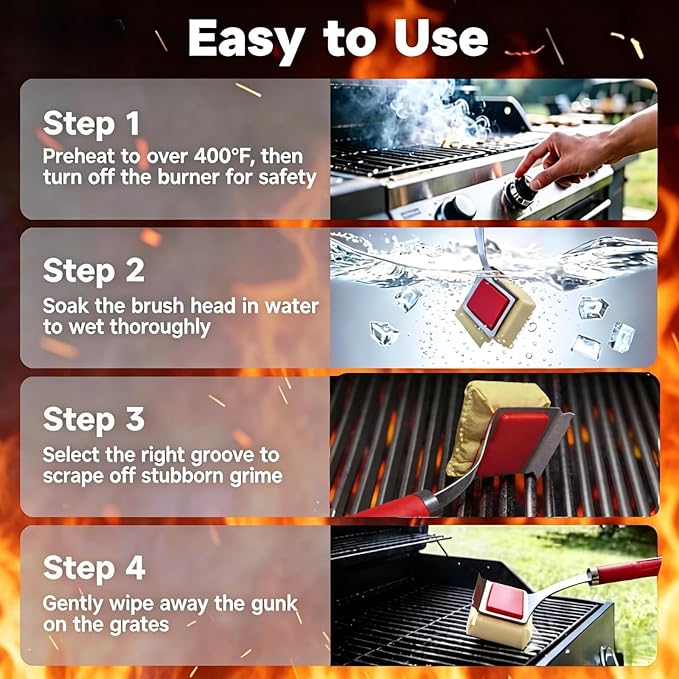 Grill Brush for Outdoor Grill Bristle Free - Reinforced Grill Cleaner Scraper BBQ Brush - Replaceable Head Barbecue Grill Cleaning Brush - Safe BBQ Accessories Grill Tools (Red)