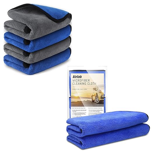 Airlab Microfiber Towels for Cars Wash Drying Auto Detailing Cleaning Cloth, Pack of 4 and XL Microfiber Car Drying Towel Super Absorbent, Pack of 2