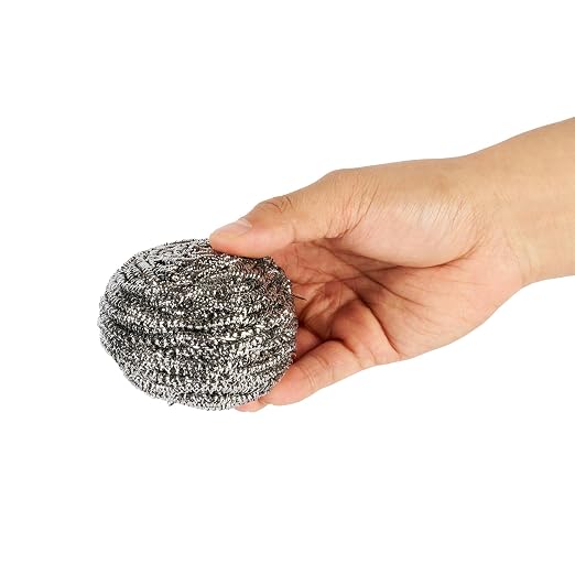 Restaurantware Stainless Steel Scrubber 100-Pack 3.15 x 3.15 x 1.97 Inches Rust-Resistant Metal Scouring Pad Durable Silver Scrub Pad for Pots and Pans Grill Cleaning Scrubber Commercial Kitchen Use