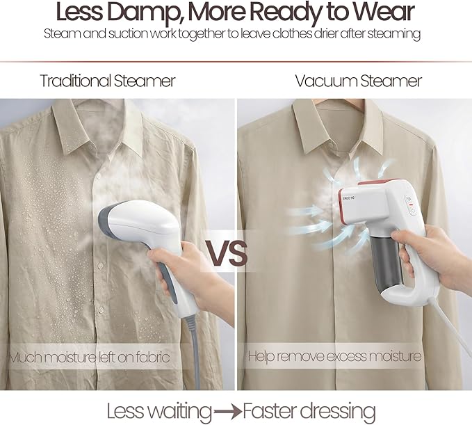 Vacuum Steamer for Clothes, 2000Pa&3600Pa Suction Handheld Clothes Steamer,2 in 1 Portable Travel Steamer for Clothes,Garment Steamer With 122ml Water Tank (for 110-120V) (Pearl White)