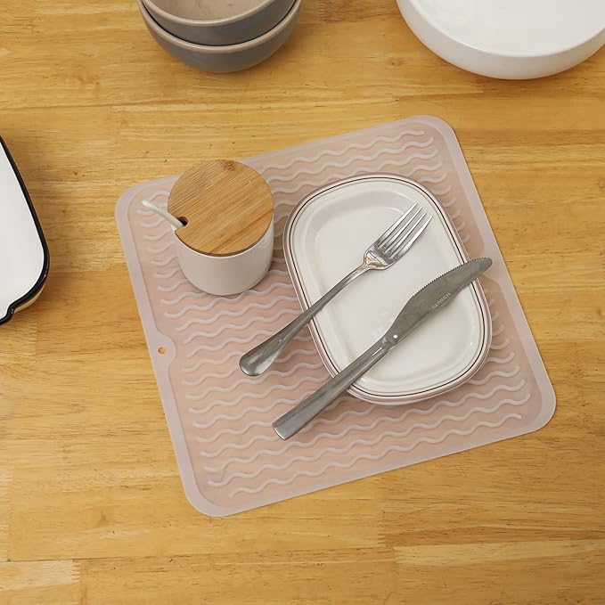 MicoYang Silicone Dish Drying Mat for Multiple Usage,Easy clean,Eco-friendly,Heat-resistant Silicone Mat for Kitchen Counter or Sink,Refrigerator or Drawer liner Translucent M 12 inches x 12 inches