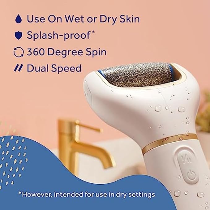 Amopé Pedicure Value Kit, Spa Pampering Pack, Self-Care & Relaxation Gift, contains Pedi Perfect Electric Callus Remover Foot File, 2 Macadamia Oil PediMask Foot Masks, 2 Roller Heads – 4 pieces
